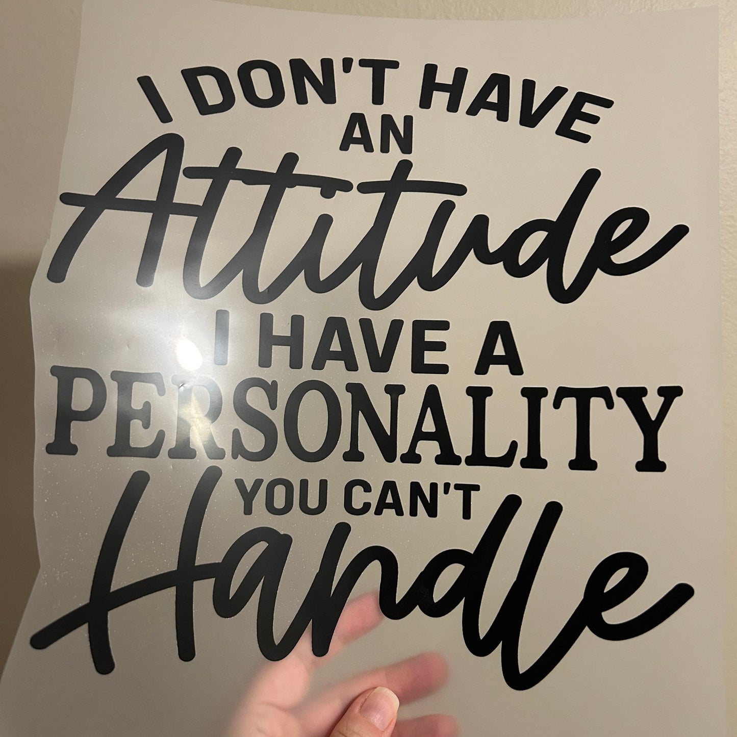 Vinyl decal with text on a white background