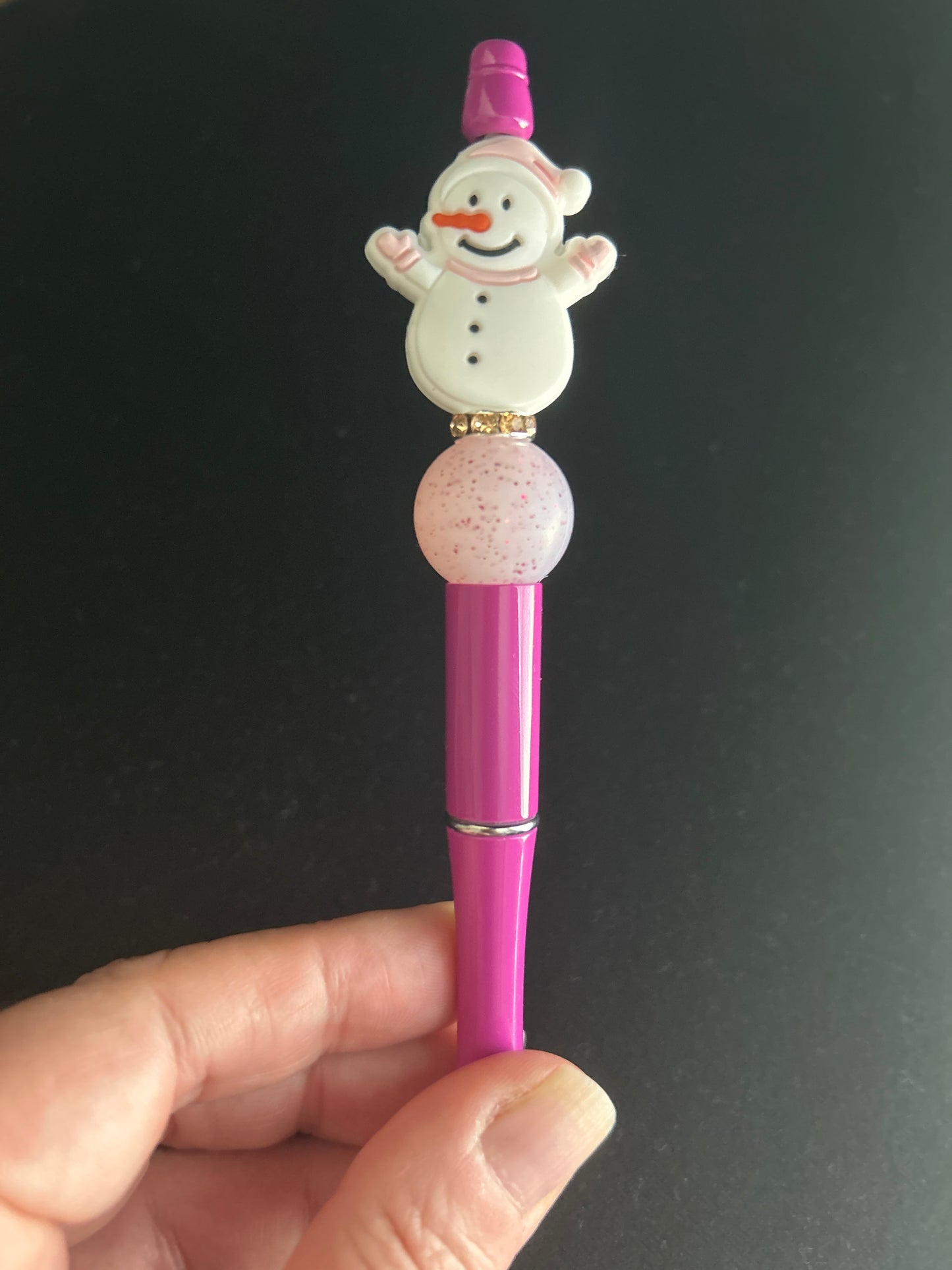 Pink Snowman Beaded Pen